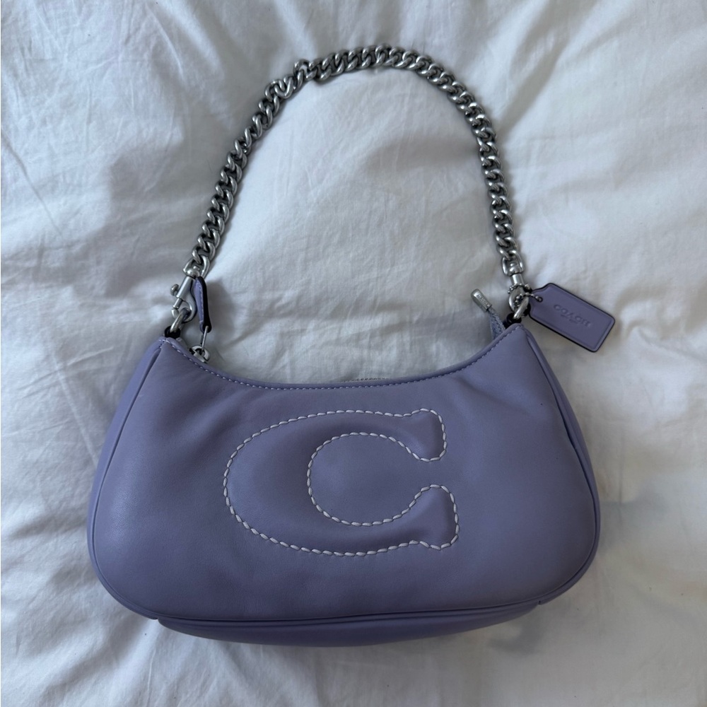 Coach Lavender Leather Shoulder Bag with Silver Chain